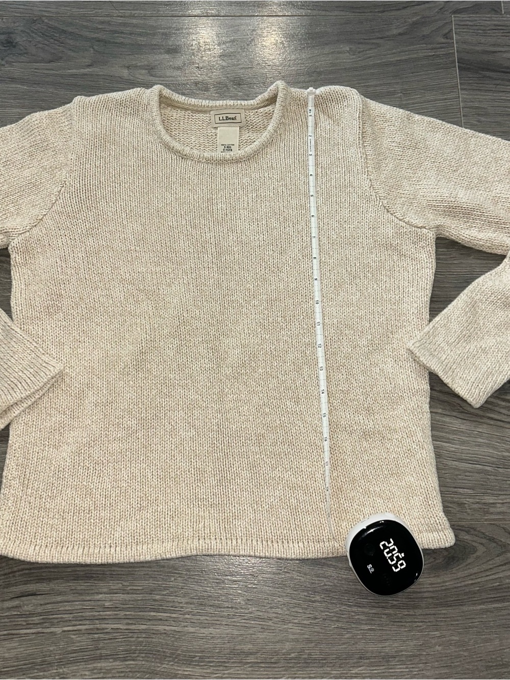 100% Cotton L.L. Bean Cream Knit Crewneck Sweater - Women's - Picture 5 of 7
